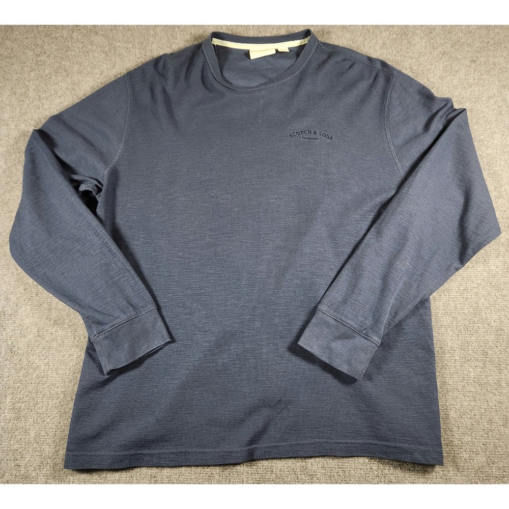 Scotch & Soda Long Sleeve T-Shirt Mens XL Blue Slub Knit Crew Logo EXCELLENT